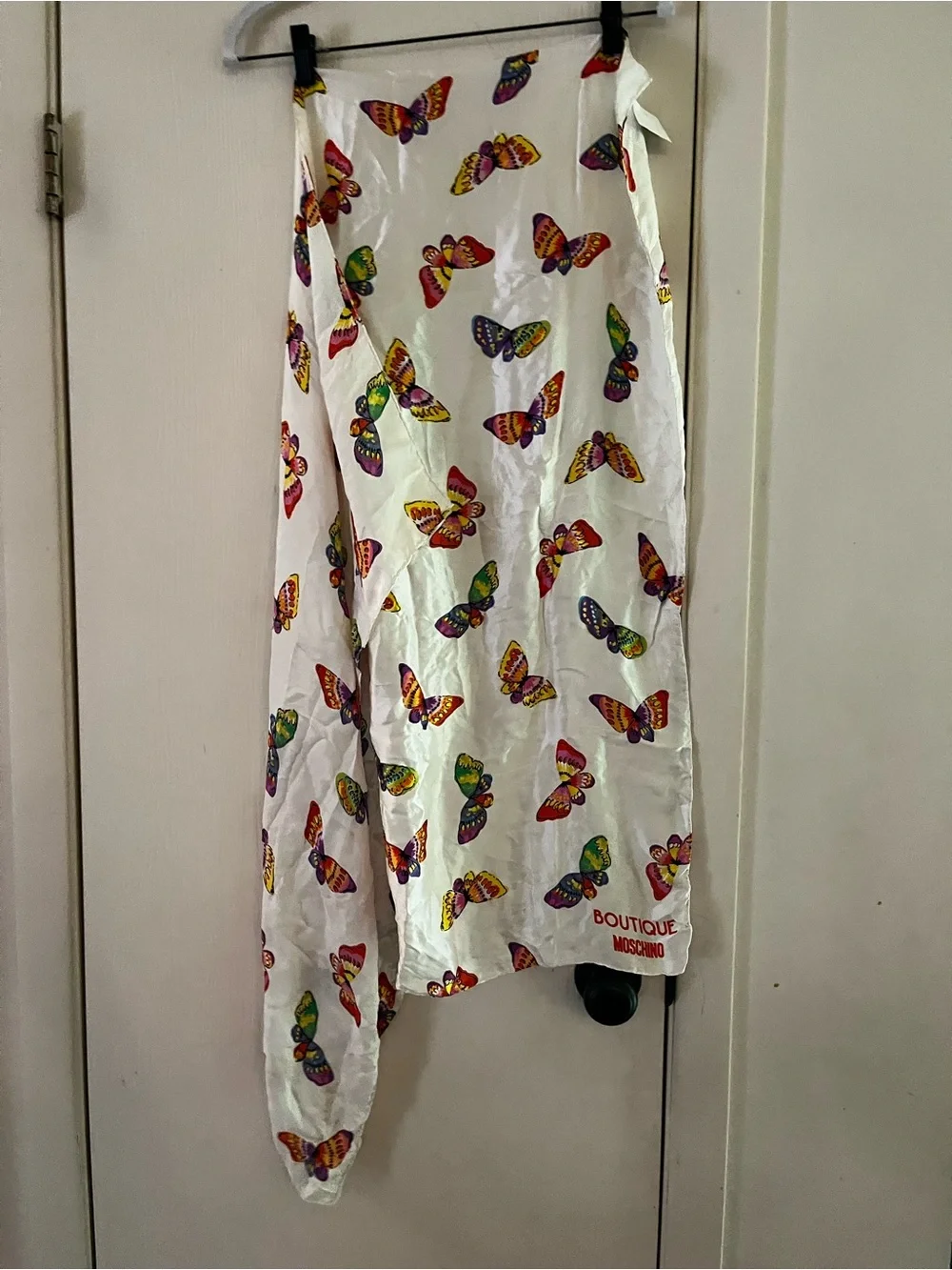VTG Moschino Boutique 90s Butterfly Italian Deadstock Silk Rolled Edge Scarf